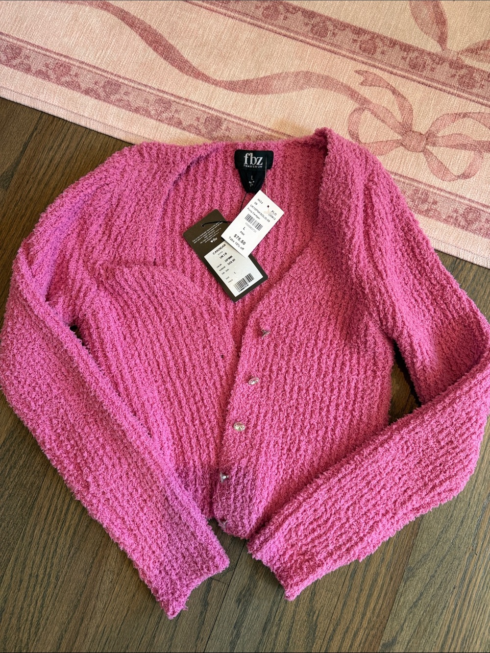 Flowers by Zoe Pink Bouclé Button-Front Kids Cardigan